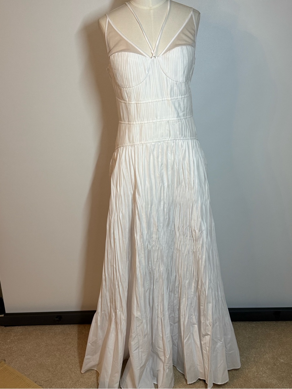 Jonathan Simkhai White Sleeveless Maxi Dress with Sheer Yoke